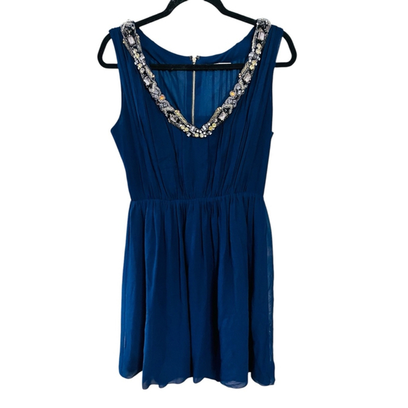 Alice and Olivia 100% Silk Rhinestone Blue Dress Size Medium Jewels Sleeveless - Picture 1 of 6